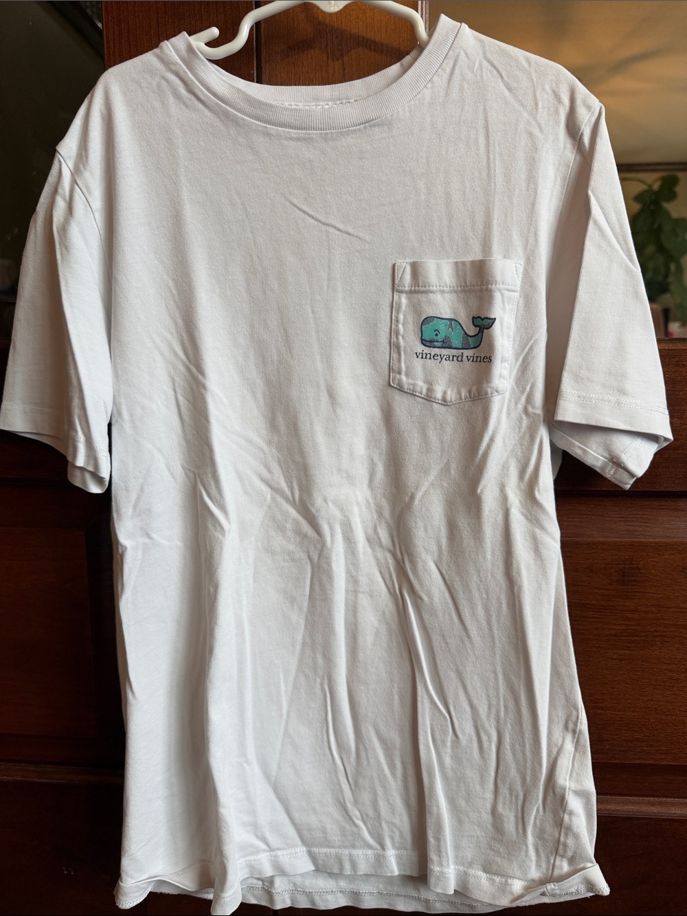 Vineyard Vines White Short Sleeve Pocket Tee with Teal Whale